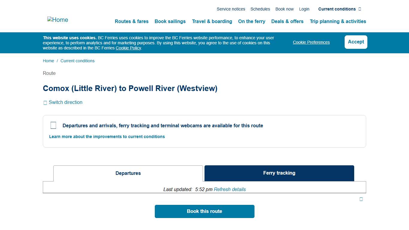 Comox (Little River) - Powell River (Westview) Status BC Ferries