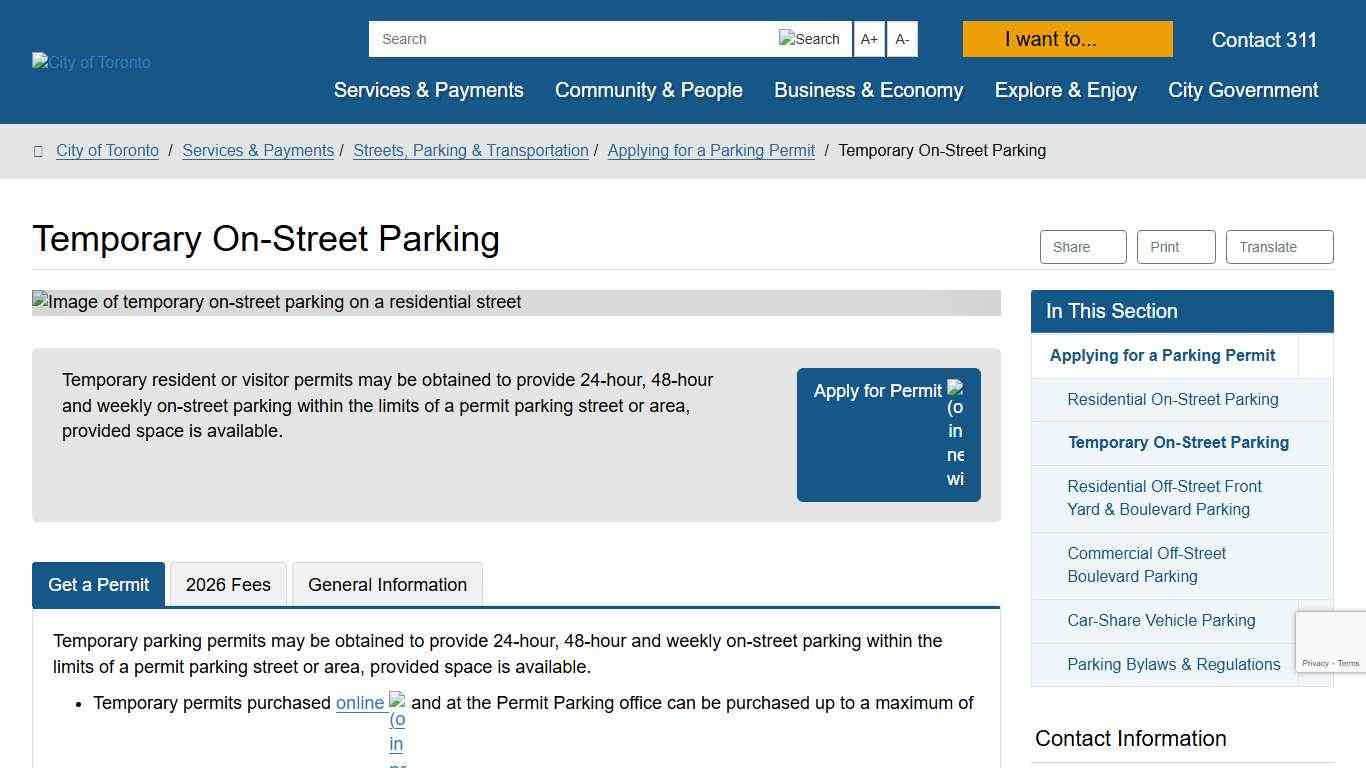 Temporary On-Street Parking – City of Toronto