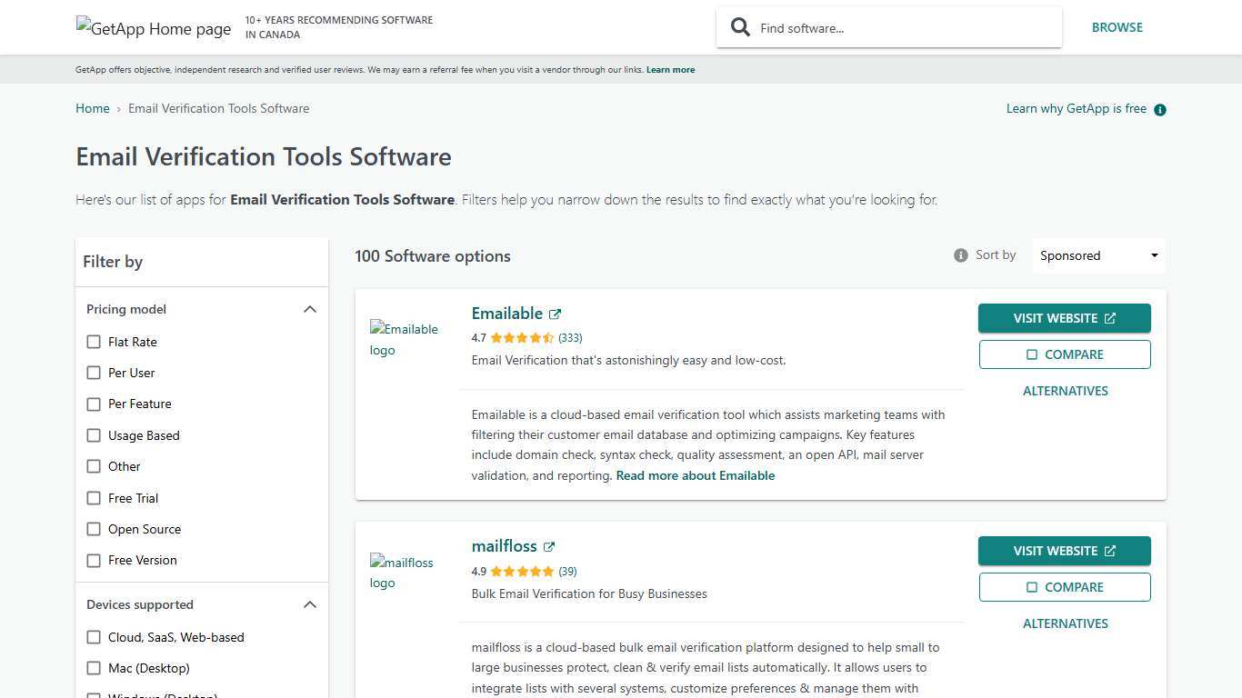 Email Verification Tools Software - Top Tools & Providers GetApp Canada 2026